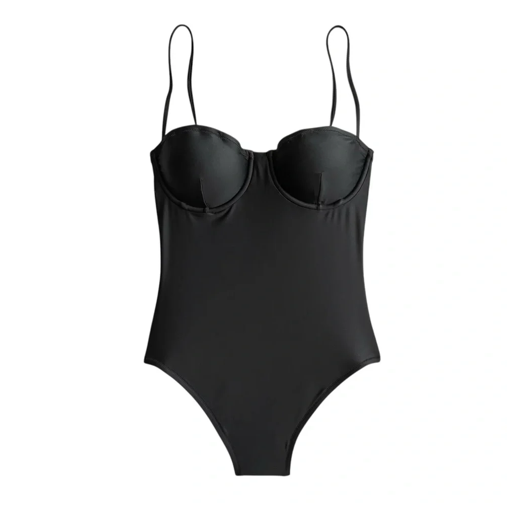 J. Crew Heritage Balconette Underwire One Piece Swimsuit in Black NWT